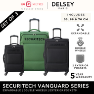Set of 3 | Delsey Paris Securitech Vanguard 4 Double Wheels Expandable Soft Trolley Case Luggage | 55, 66 &amp; 76 CM