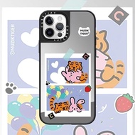 CASETIFY PC Sliver Black Mirror Hard 【Cartoon Tiger Rabbit Sticker】Phone Case For iPhone 15 15Plus 15pro 15promax 14 14pro 14promax 13 Soft Case For 12ProMax iPhone 11 7+ XR Case