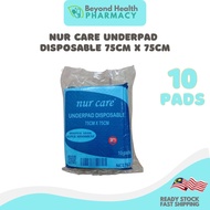 NUR CARE UNDERPAD DISPOSABLE 75CM X 75CM (10 PADS)