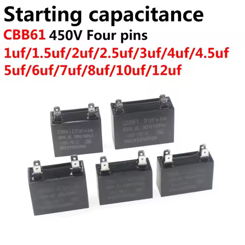5PCS CBB61 450V dip4pin Fan Start Capacitor 1uF 1.2uF 1.5uF 2.0uF 2.5uF 3.0uF 3.5uF 4.0uF 4.5 5.0uF
