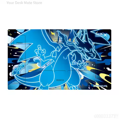 Mega Charizard X Neon TCG Playmat Non-slip Rubber Desk Mat，Waterproof Aesthetic Office Keyboard Pad