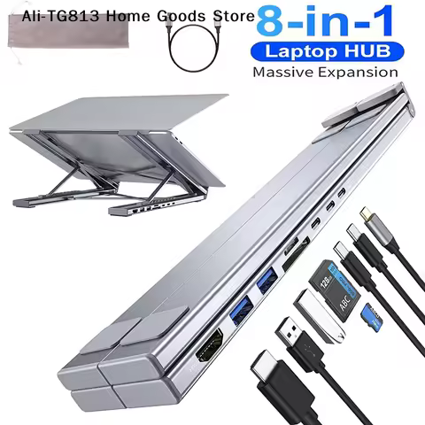 [TG813]8-in-1 USB-C Laptop Stand With Docking Station Universal USB C Dock Tablet Stand Foldable Typ