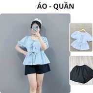 Set Áo Váy Bigsize Nữ Áo Babydoll Tay Phồng Kèm Chân Váy Bí Bồng Xòe (A190+CV413/Q500)