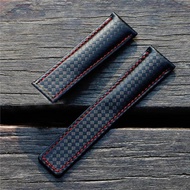 22mm Genuine Leather Watchbands Black Red Stitch Watchbands for Tag Victorinox Samsung Breitling Ome