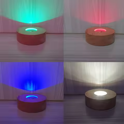 8cm Round Wooden LED Light Dispaly Base Stand Holder 3D Table Night Lamp Base Crystal Glass Resin Ar