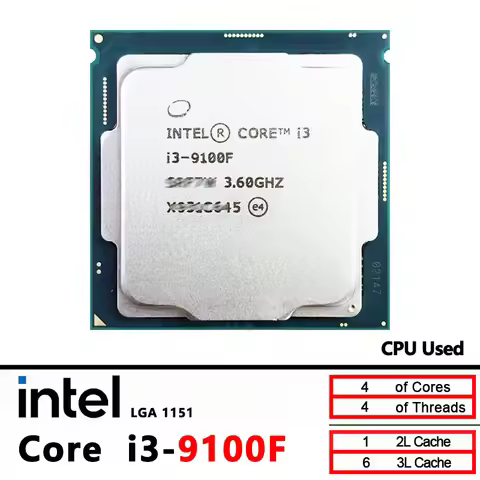 Intel Core i3-9100F i3 9100F 3.6 GHz Used SRF7W /SRF6N Quad-Core Quad-Thread CPU 65W 6M LGA 1151