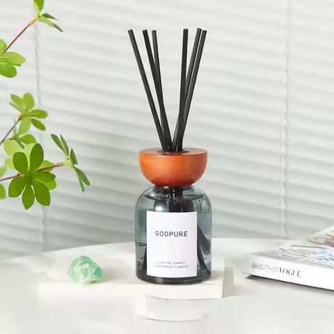 Grey Glass Bottle with Wooden Lid for Reed Diffuser, Empty Glass Container, 5.1 FL OZ/150ML