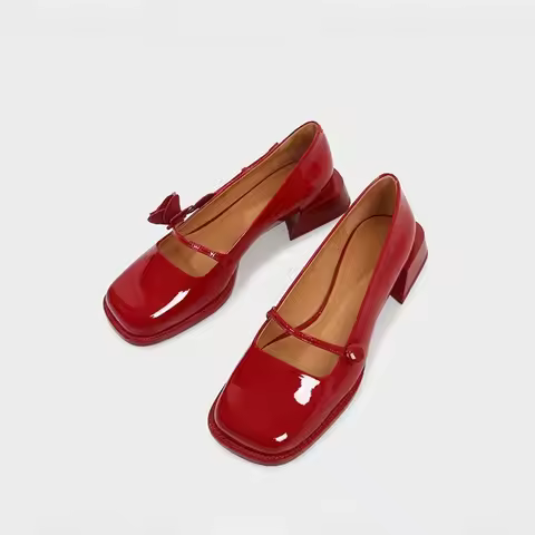 rose flower patent leather shoes woman brand designer sqaure toe pumps female thick heel button stra