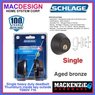 SCHLAGE DEADBOLT TD60V 716 AGED BRONZE THUMBTURN INSIDE KEY OUTSIDE HEAVY DUTY MACDESIGN HOME (OFFIC