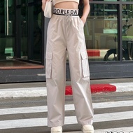 กางเกงคาร์โก้ผู้หญิง กางเกงเอวสูง มีเชือกที่เอว กางเกงแฟชั่น K00
