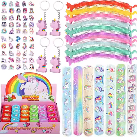 Unicorn Party Favors Baby Kids Unicorn Sticker Bracelet Rainbow Circle Set Party Toys for Kids Baby 