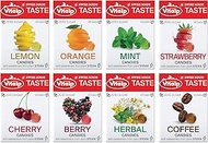Vitalp Taste, Swiss Made, Sugar Free Candy with Stevia, Vegan, Variety Pack, Lemon, Strawberry, Orange, Berry, Cherry, Coffee, Mint, and Herbal, 25g/0.88 Ounce Packs, 8 Boxes Total