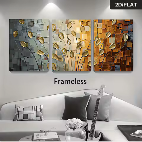 1 set of simple triple abstract floral three-dimensional relief living room background frameless dec