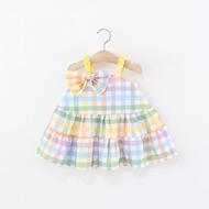 Summer New Baby Girl Dress, Sweet Colored Checkered Bow Children'S Sleeveless Clothes (9 Months -4 Y
