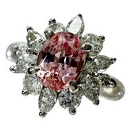 Size 8.5, Padparadscha Sapphire 0.751ct, Diamond 0.50ct, Pt900 Platinum, 4.2g, Women's Ring