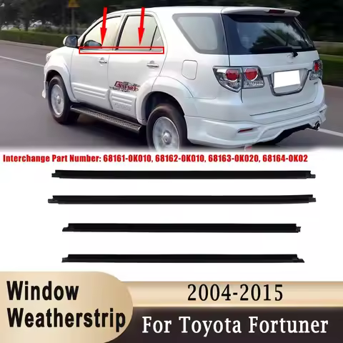 4Pcs Window Outer Weatherstrip For Toyota Fortuner 2004-2015 Side Door Moulding Trim Seal 68161-0K01