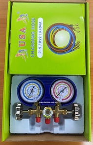 USA Dual Brass Manifold Gauge LX-1002 (R12/R22/R134a/R404a) USA-1002