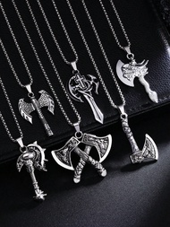 1 bộ trang'sức chiến binh Viking mới, dây chuyền mặt rìu hai mặt hình'sói'sói Celtic dành cho nam, t