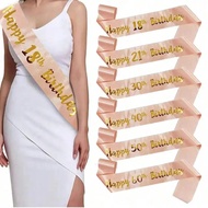 1pcs Happy Birthday 18 21 30 40 50th Rose Gold Satin Sash Birthday Party Decoration Tiara Happy Birt