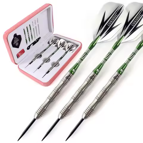 CUESOUL 20/22/24g Steel Tip Tungsten Darts - 90% Tungsten With Green Dart Shaft,Dart Sharpen,Pink Lu