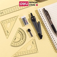 Set 8 Món Bộ Thước Kẻ Compa Eke Thước Đo Độ Tẩy Bút Chì Chuyên Dụng Cụ Học Tập Cho Học Sinh Deli - Đ