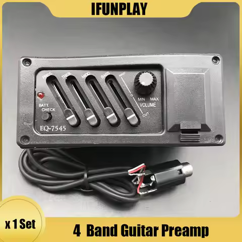 Professional 4 Band Acoustic Guitar Preamp Amplifier EQ-7545 Left Piezo Pickup 6.5MM Output Acoustic