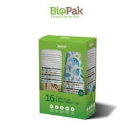 BioPak Compostable Hot Drinks Paper Cups & Paper Sipper Lids 390ml Double Wall - 16 pcs Disposable C