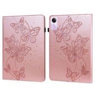 全城熱賣 - 適用於小米 Redmi Pad SE 壓花蝴蝶圖案左右開平板皮套（粉色）