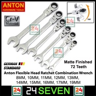 [ READY STOCK ] Anton Flexible Head Ratchet Spanner Hand Tools Chrome Vanadium Din Matte 72 Teeth / 