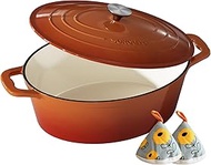 Enameled Cast Iron Dutch Oven - 9.3QT Pot with Lid Cookbook & Cotton Potholders, Heavy-Duty Cookware