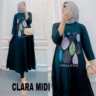 Midi Dress Jumbo Wanita Kekinian CLARA MIDI KAOS KATUN COMBED 24s Long Tunik Bahan Adem Ootd Casual