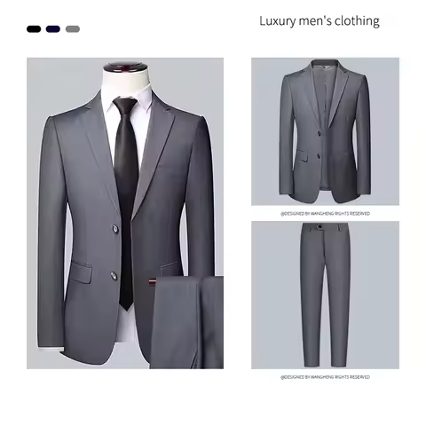 S-7XL Suit (Blazer+trousers) Premium Men's Fashion Gentleman Business Solid-color British-style Banq