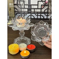 Six-Petal Crystal Lotus Candle Holder Butter Candle Holder Butter Lamp Holder 4 Hours 8 Hours Glass 
