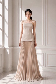 MANTIKA - (Midnight Bloom Dress) เดรสยาวเกาะอกอัดพรีท เดรสยาวเกาะอกไปงานแต่ง เดรสยาวเกาะอกไปงาน ชุดไ
