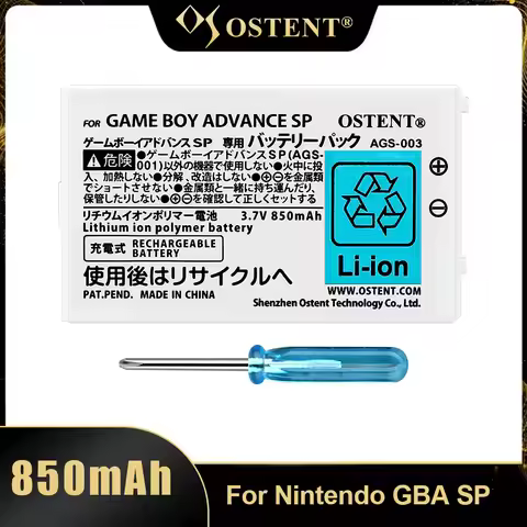 OSTENT 1/2PCS 3.7V 850mAh Rechargeable Battery Pack with Tool for Nintendo Gameboy Advance GBA SP Ba