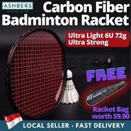 Badminton Racket 4U/6U Carbon Fiber High Quality Racquet, Super Light and Strong. Free Bag, Grip Tap