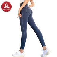 ➛➚moving peach กางเกงเลกกิ้งกางเกงกีฬาเอวทรงสูงแบบแห้งเร็วสําหรับผู้หญิง
