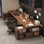 Double Gaming Desk l L-shaped desk with bookshelf, integrated desk and bookshelf, side-by-side offic