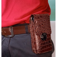 HP Genuine Leather Crocodile Motif Double Slot Men's Waist Cell Phone Wallet