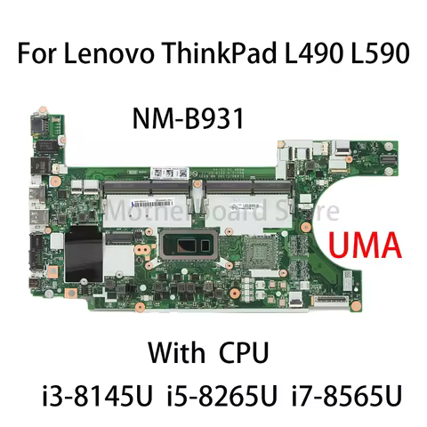 NM-B931 Laptop Motherboard For Lenovo ThinkPad L490 L590 UMA With CPU i3-8145U i5-8265U i7-8565U FRU