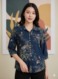 17.BMDเสื้อยืดเกาหลี ฟรีไฃส์32-44เสื้อผ้ายืด คอปก ลายดอกกุหลาบ มี 3สี ผ้าเนื้อเด้ง สวมใส่สบาย เหมาะก