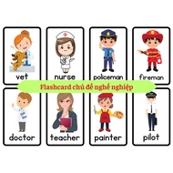 Set of 16 laminated learning cards with career theme flashcard jobs size A5 English teaching aids