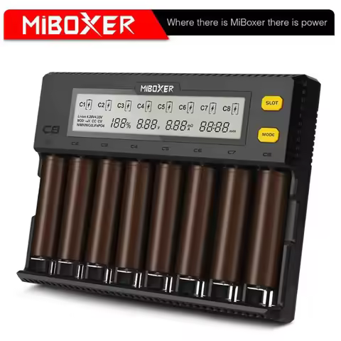 MiBOXER C8 18650 Battery Charger LCD Display 1.5A for Li-ion LiFePO4 Ni-MH Ni-Cd AA 21700 20700 2665