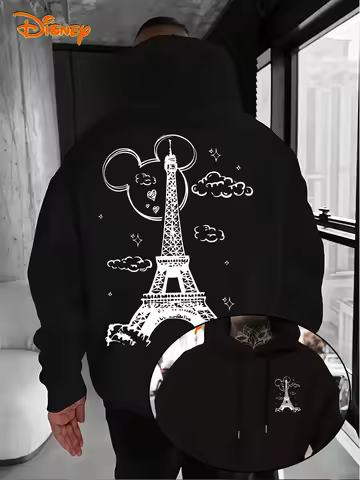 Men Disney Classic Mickey Eiffel Tower Hoodies Women Sweatshirt Unisex Pullover Autumn Winter Fleece