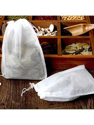 100入組帶繩和熱封的一次性茶包-適用於茶器的無紡布香料過濾袋-方便衛生的沖泡方式