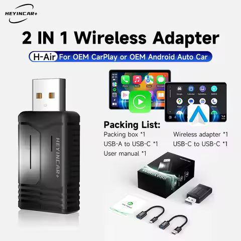 2025 HEYINCAR 2IN1 Wireless Adapter Wireless CarPaly Android Auto Box 2.4G & 5.8Ghz WiFi BT Auto Con