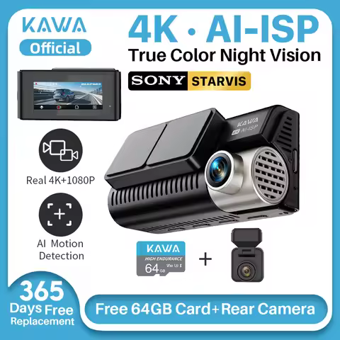 KAWA D11 Front and Rear Dash Cam 4K WiFi Car DVR GPS Video Recorder AI-ISP Color Night Vision Motion