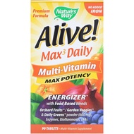 Nature's Way, Alive! Max3 Daily, Multi-Vitamin, No Added Iron, 90 Tablets