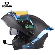 SOMAN หมวกกันน็อคบลูทูธสำหรับมอเตอร์ไซค์ หมวกกันน็อคแบบเปิดหน้า 2 ชั้น หมวกกันน็อคเต็มใบสำหรับขี่ทุก