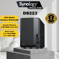 Synology DS223 2 Bays NAS DiskStation with Quad Core CPU, 2GB Memory, 2-Bays NAS Storage